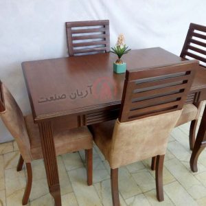 صندلی چوبی نگین ، میز چوبی طرح دار پایه خراطی (شیاردار)