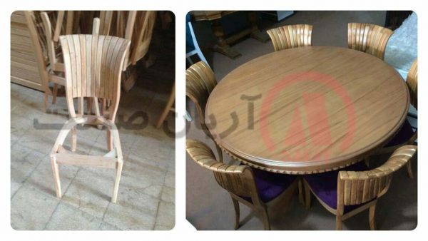 صندلی چوبی صدفی ، میز چوبی گرد کنگره ای